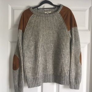 Madewell Grey Wool and Leather Patch Sweater